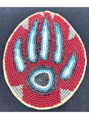 Native Beaded Patch Bear Paw Medallion Patch Applique Glass Beads 4.25"